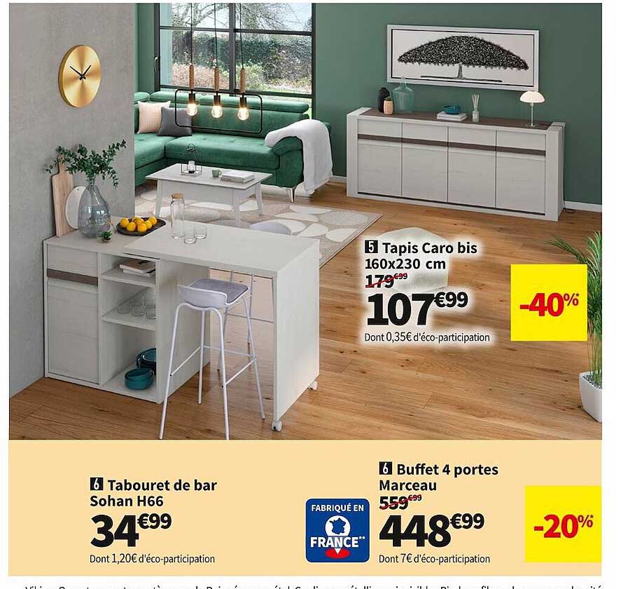 tabouret de bar sohan h66 ou buffet 4 portes marceau