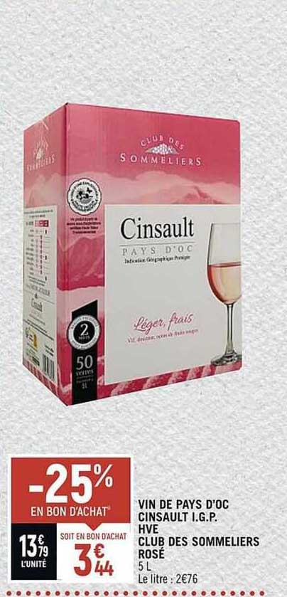 vin de pays d'oc cinsault i.g.p. hve club des sommeliers rosé