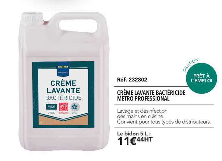 crème lavante bactéricide metro professional