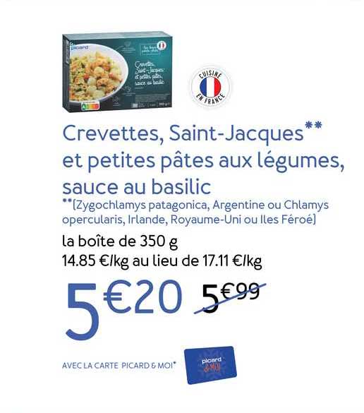 crevettes, saint-jacques et petites pâtes aux légumes, sauce au basilic