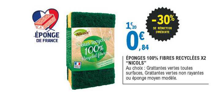 éponges 100% fibres recyclées x2 "nicols"