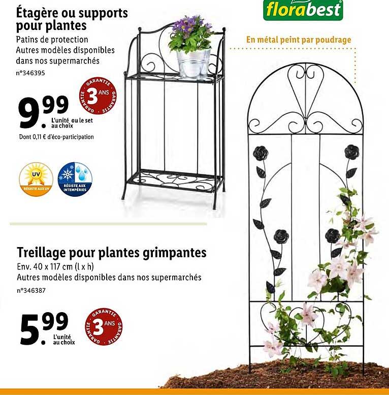 étagère ou supports pour plantes florabest, treillage pour plantes grimpantes