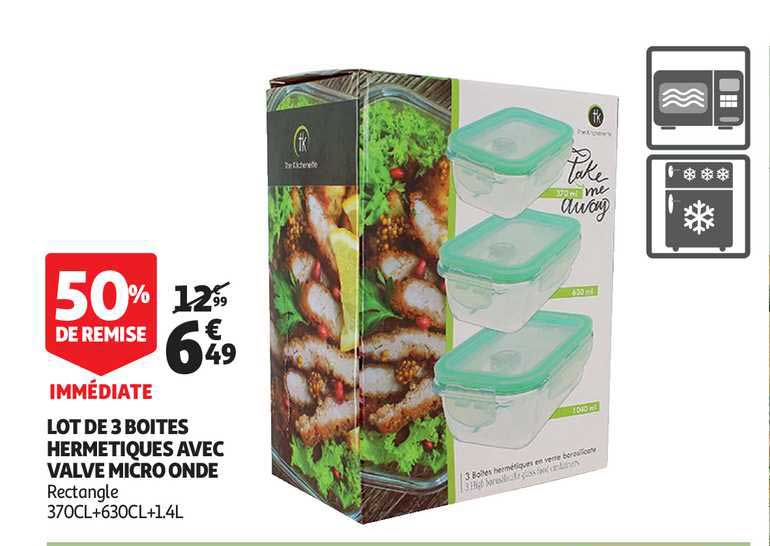 lot de 3 boîtes hermétiques avec valve micro onde
