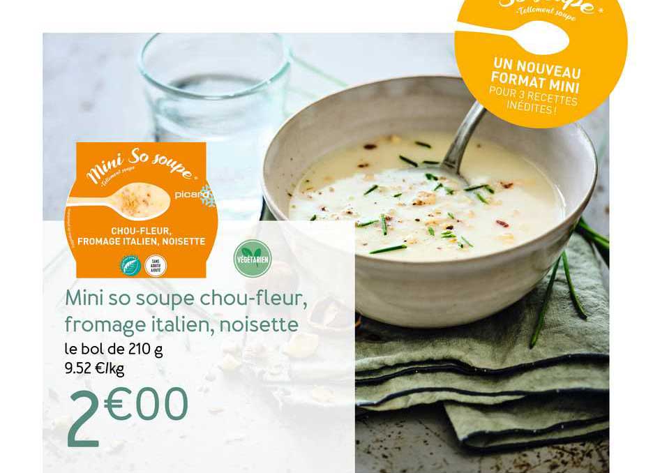 mini so soupe chou-fleur, fromage italien, noisette