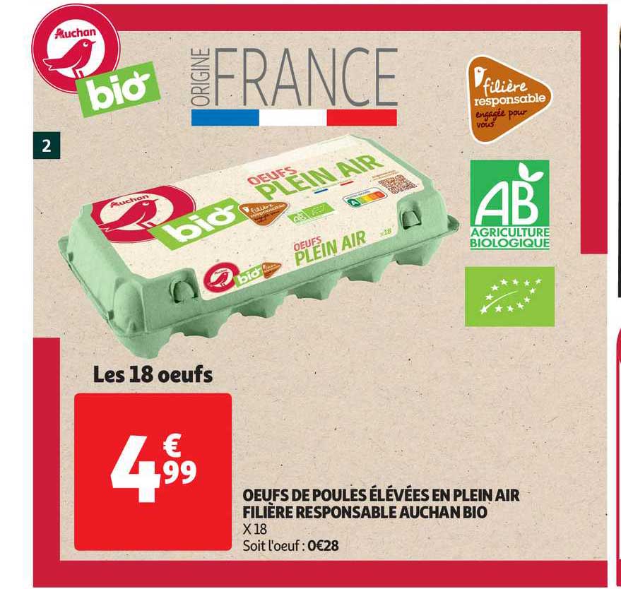 oeufs de poules élevées en plein air filière responsable auchan bio