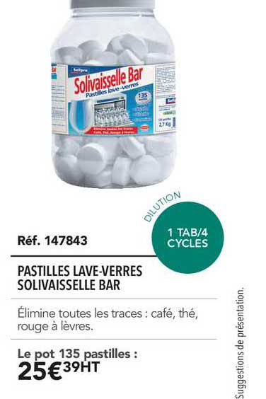 pastilles lave verres solivaisselle bar