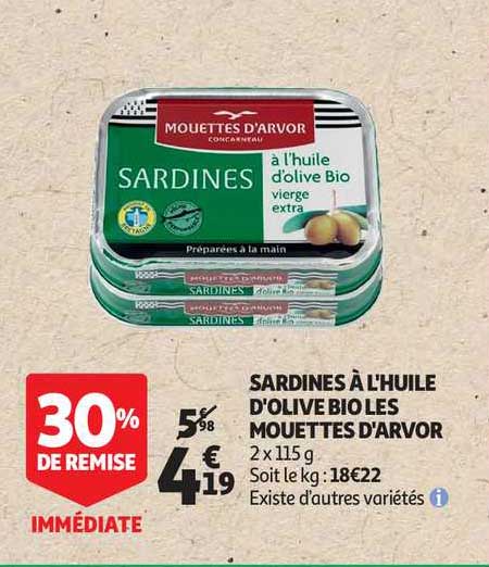 sardines à l'huile d'olive bio les mouettes d'arvor