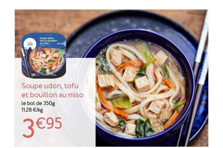 soupe udon, tofu et bouillon au miso