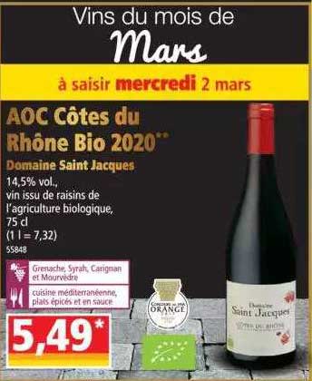aoc côtes du rhône bio 2020 domaine saint jacques