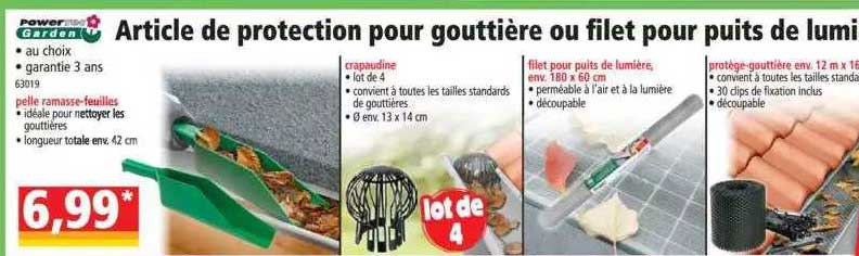 article de protection pour gouttière ou filet pour puits de lumière powertec garden