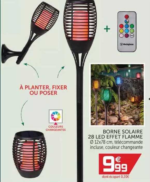 Borne Solaire 28 Led Effet Flamme