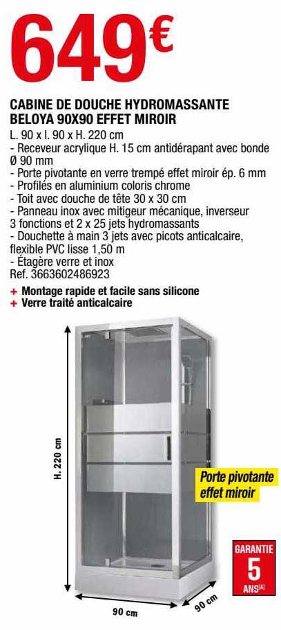 Cabine De Douche Hydromassante Beloya 90 X 90 Effet Miroir