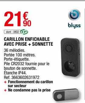 carillon enfichable avec prise + sonnette blyss