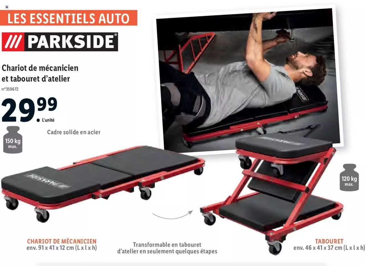 chariot de mécanicien et tabouret d'atelier