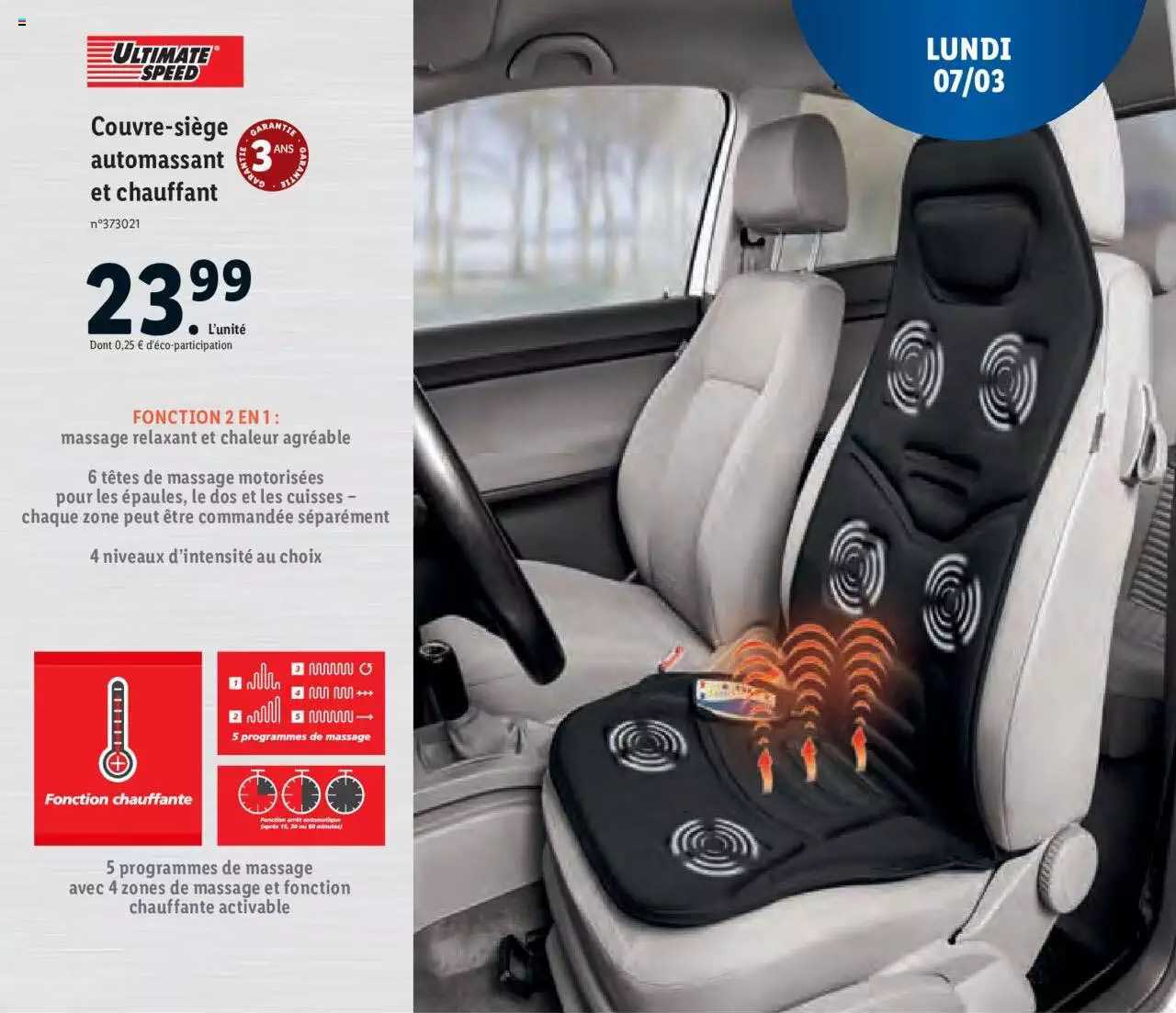 couvre-siège automassant et chauffant ultimate speed