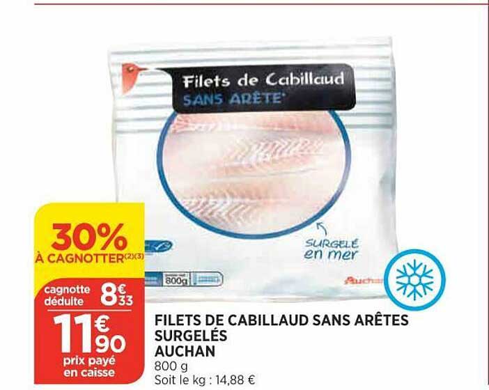 filets de cabillaud sans arêtes surgelés auchan
