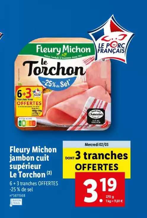 fleury michon jambon cuit supérieur le torchon