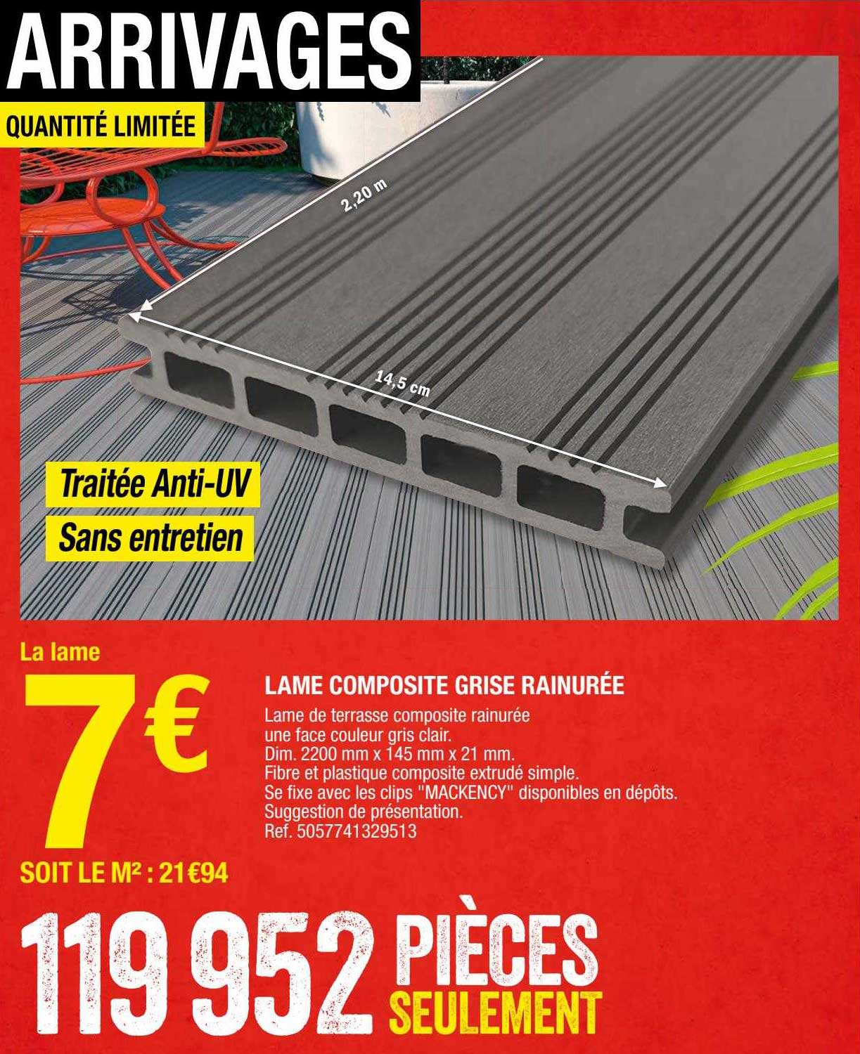 lame composite grise rainurée