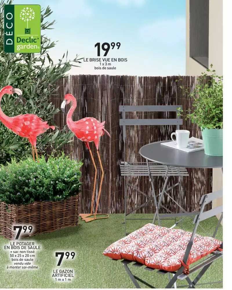 le brise vue en bois, le potager en bois de saule, le gazon artificiel