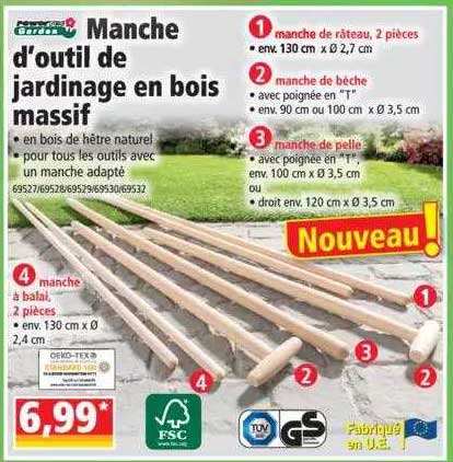 manche d'outil de jardinage en bois massif powertec garden