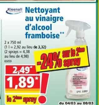 Nettoyant Au Vinaigre D'alcool Framboise Kleenall