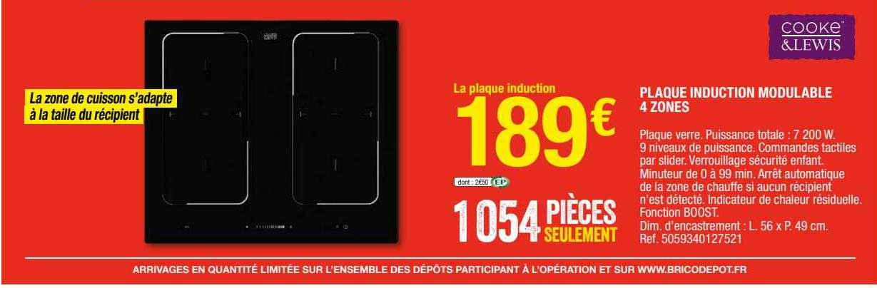 plaque induction modulable 4 zones cooke & lewis