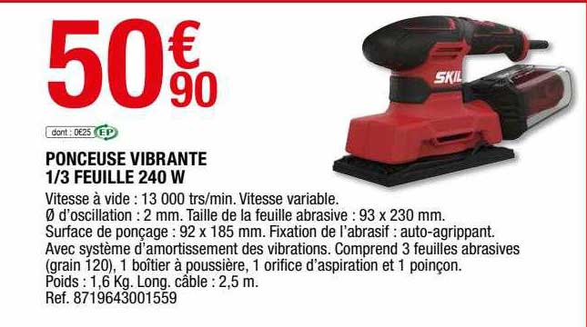 ponceuse vibrante 1-3 feuille 240 w skil
