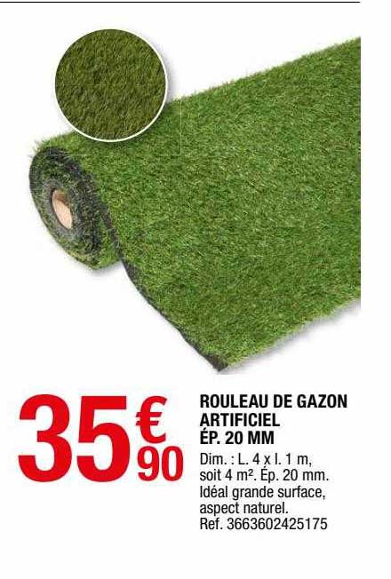 rouleau de gazon artificiel ép. 20 mm