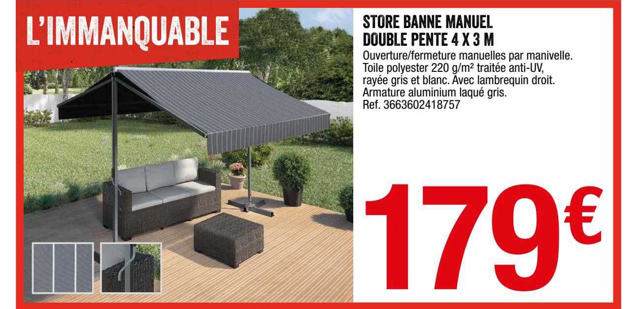store banne manuel double pente 4 x 3 m