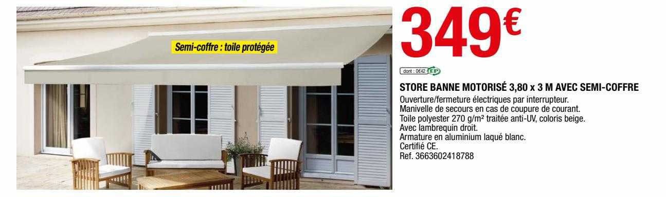store banne motorisé 3,80 x 3 m avec semi-coffre