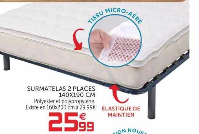 surmatelas 2 places 140x190cm