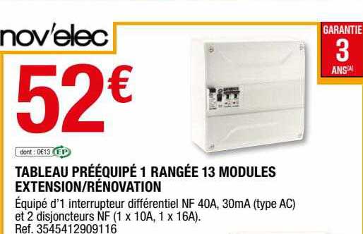 tableau pré équipé 1 rangée 13 modules extension - rénovation