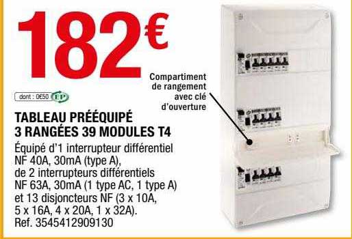 tableau pré équipé 3 rangées 39 modules t4