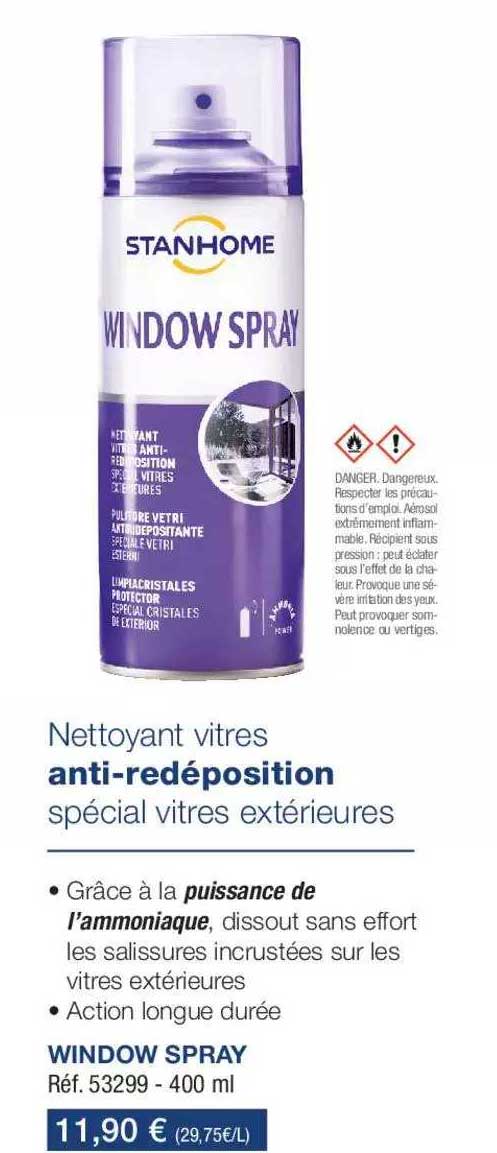 window spray nettoyant vitres anti-redéposition