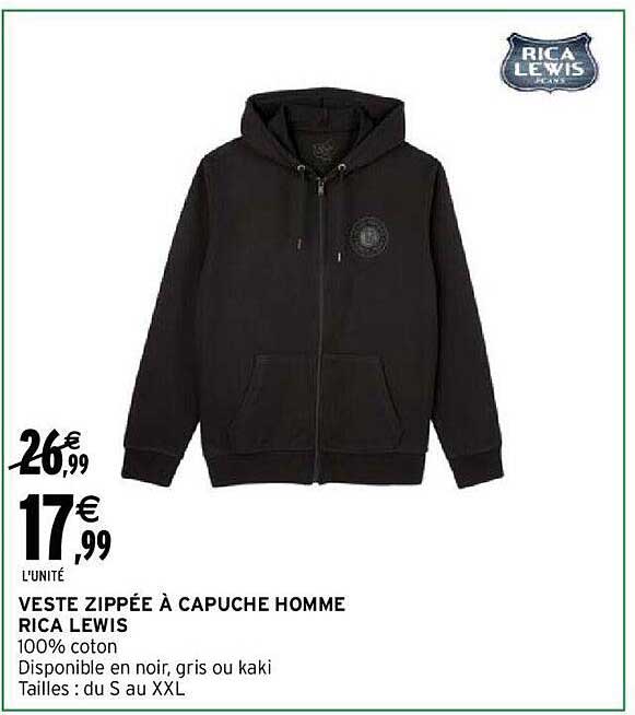 veste zippée à capuche homme rica lewis