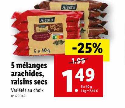 5 Mélanges Arachides, Raisins Secs
