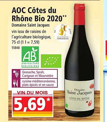 aoc côtes du rhône bio 2020 domaine saint jacques