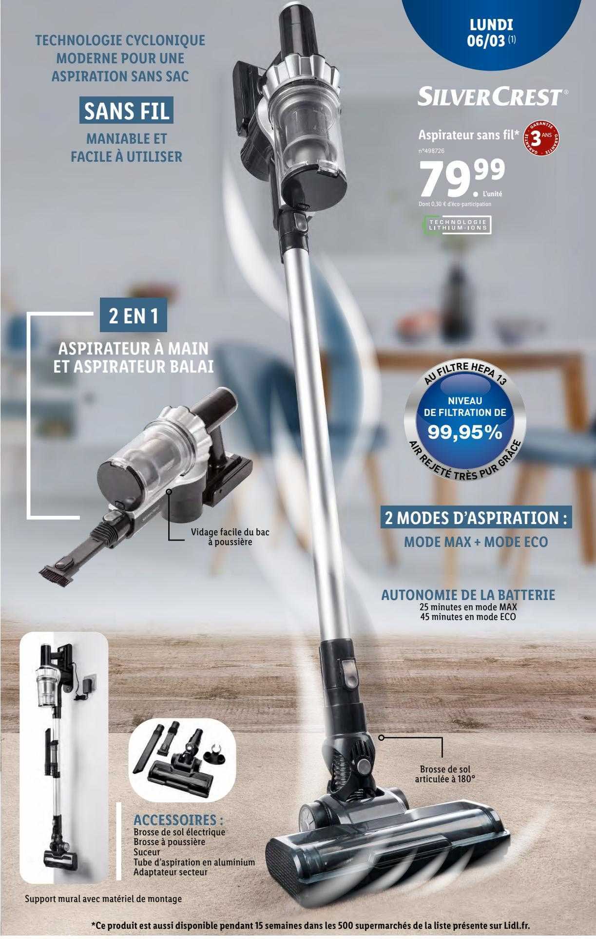 aspirateur sans fil silver crest