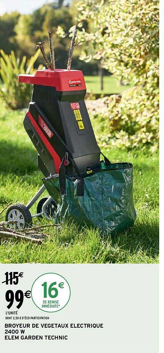 broyeur de végétaux électrique 2400 w elem garden technic