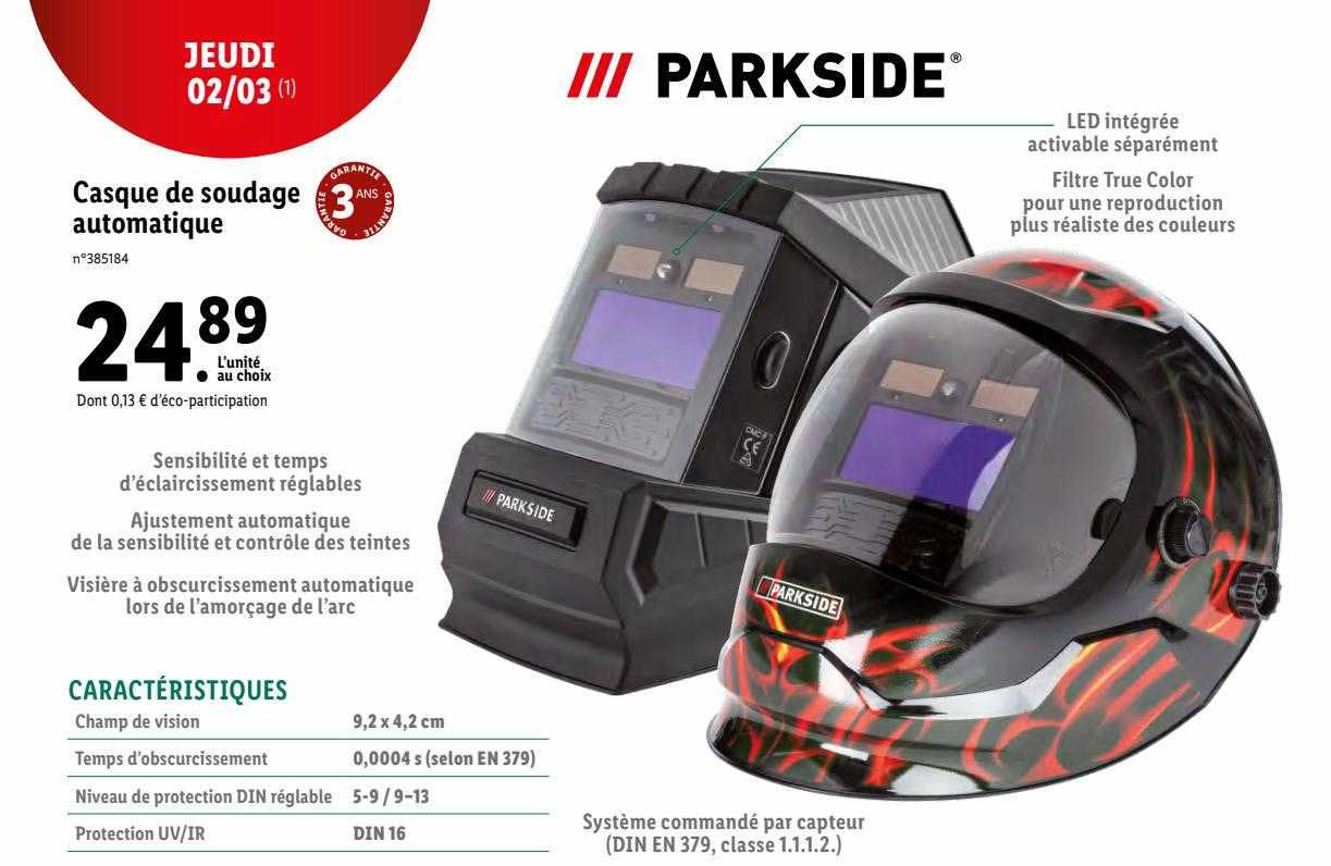 casque de soudage automatique parkside