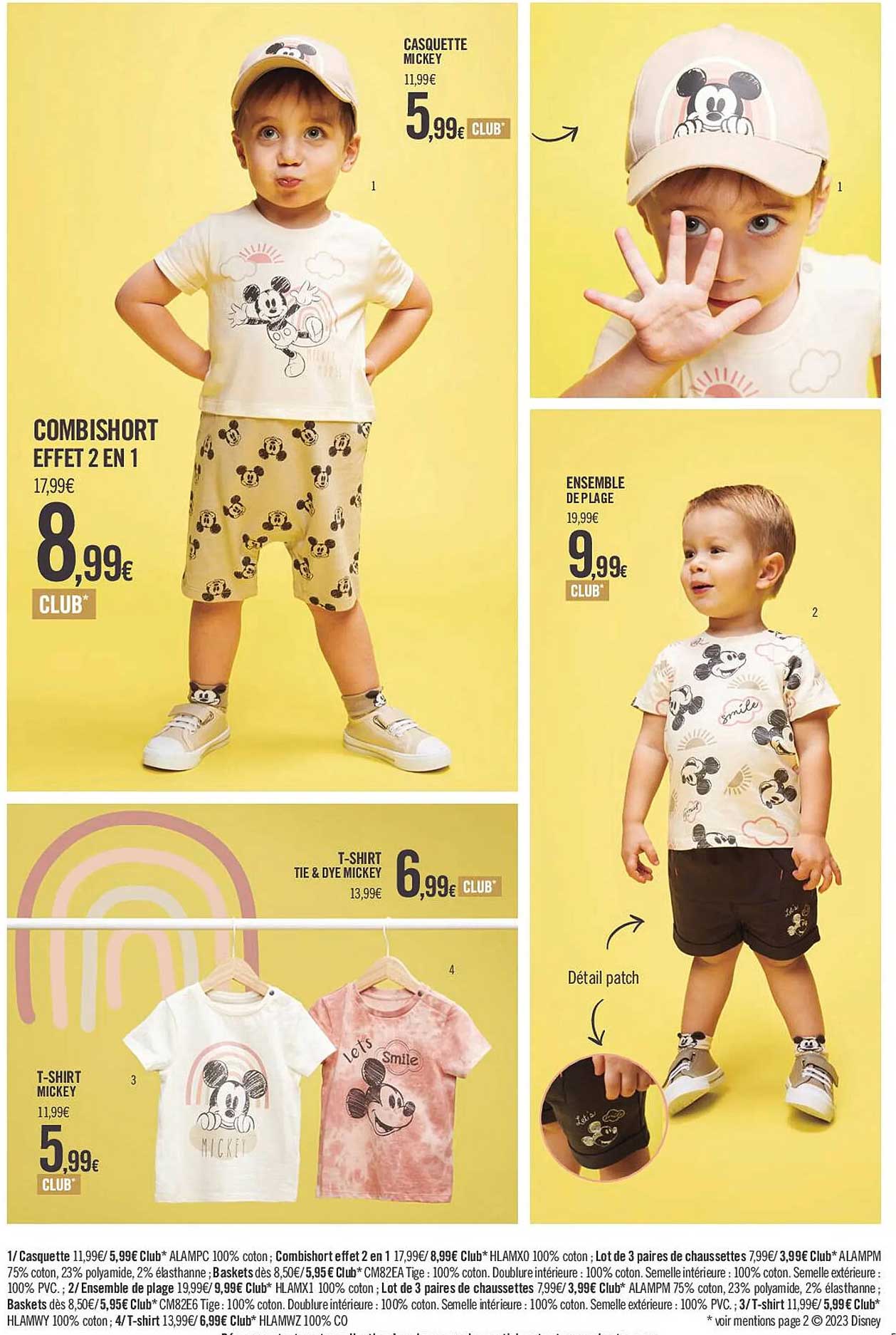 combishort effet 2 en 1, casquette mickey, ensemble de plage, t-shirt tie & dye mickey