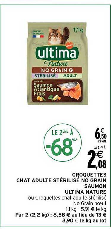 Croquettes Chat Adulte Stérilisé No Grain Saumon Ultima Nature