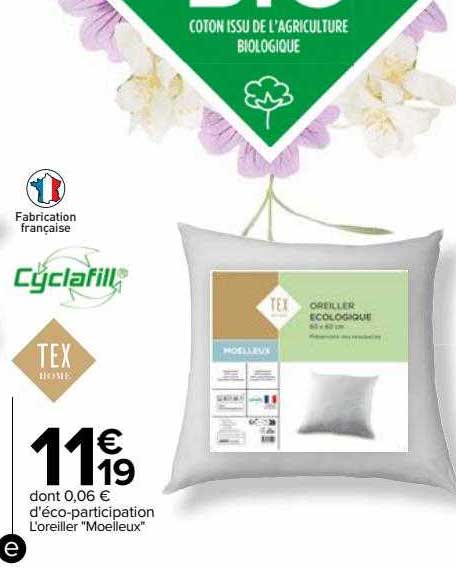 D'éco-participation L'oreiller Moelleux Tex