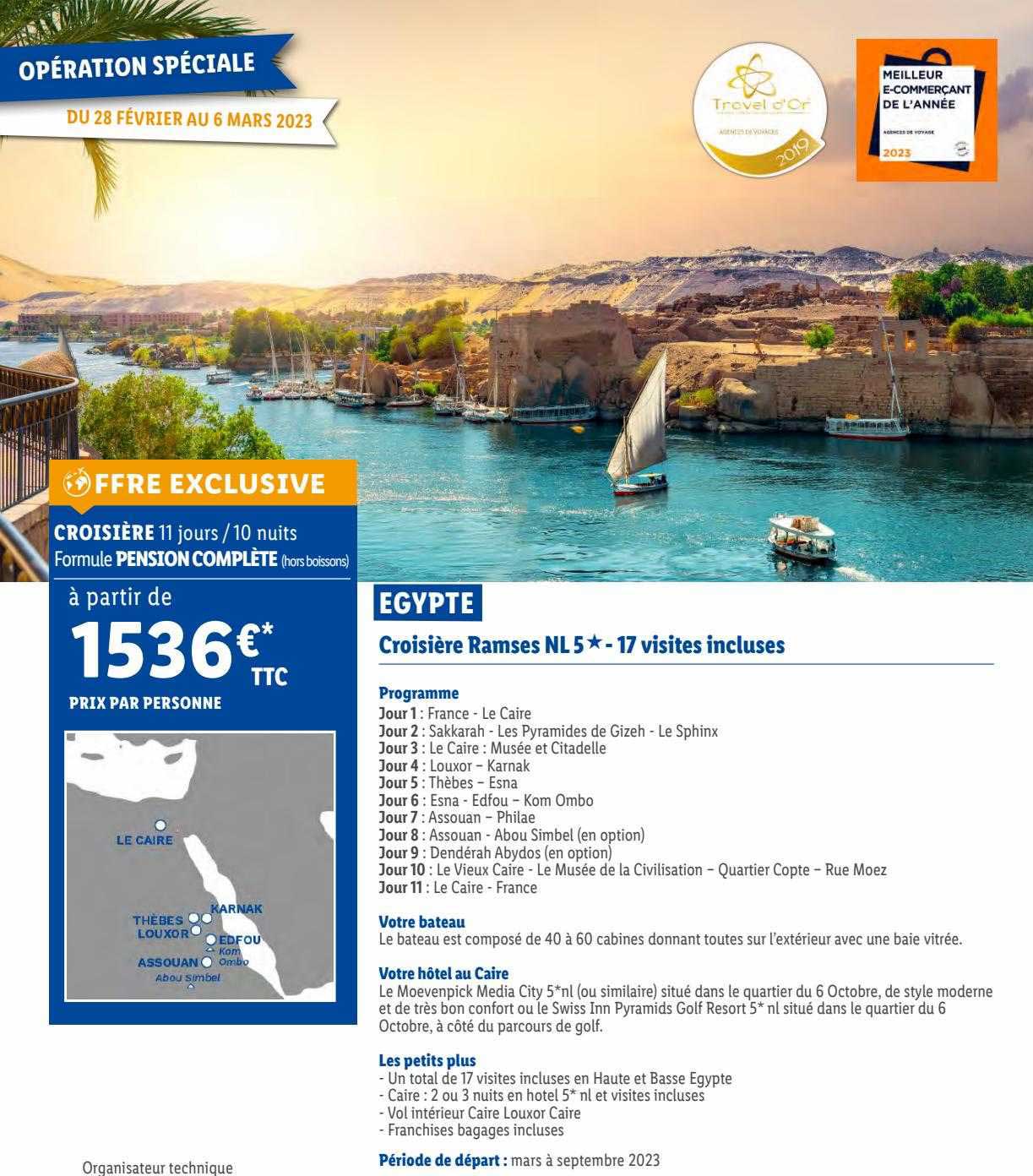 egypte : croisière ramses nl 5* - 17 visites incluses