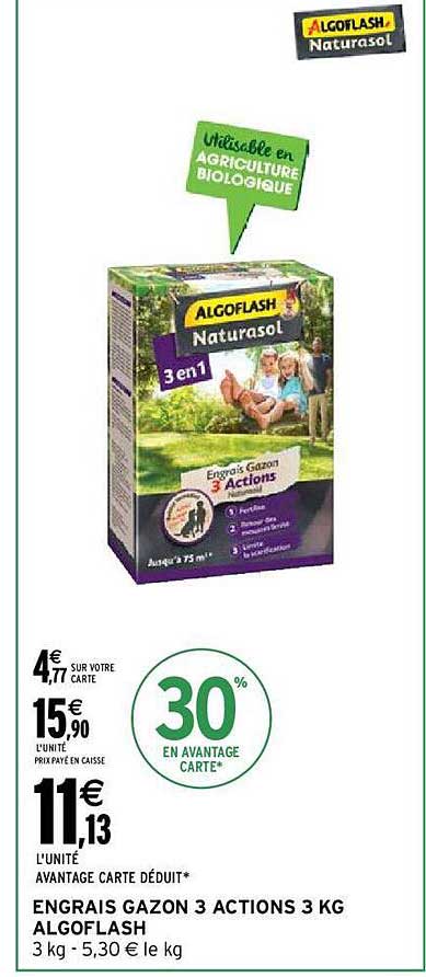 engrais gazon 3 actions 3 kg algoflash