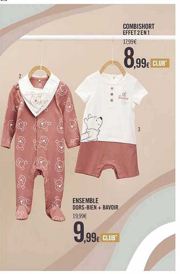 ensemble dors-bien + bavoir, combishort effet 2 en 1