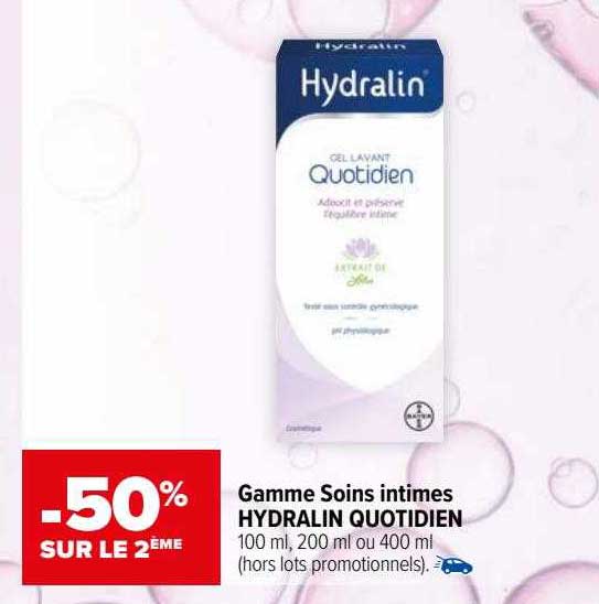 gamme soins intimes hydralin quotidien -50% sur le 2ème
