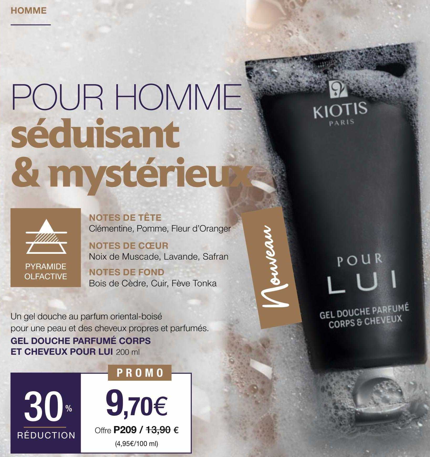 gel douche parfumé corps et cheveux pour lui  kiotis
