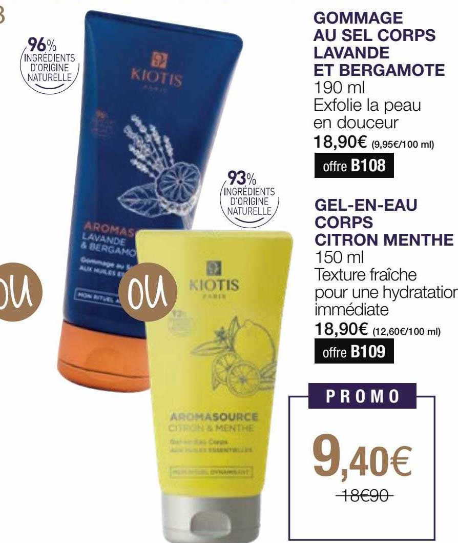 Gommage Au Sel Corps Lavande Et Bergamote, Gel-en-eau Corps Citron Menthe Kiotis