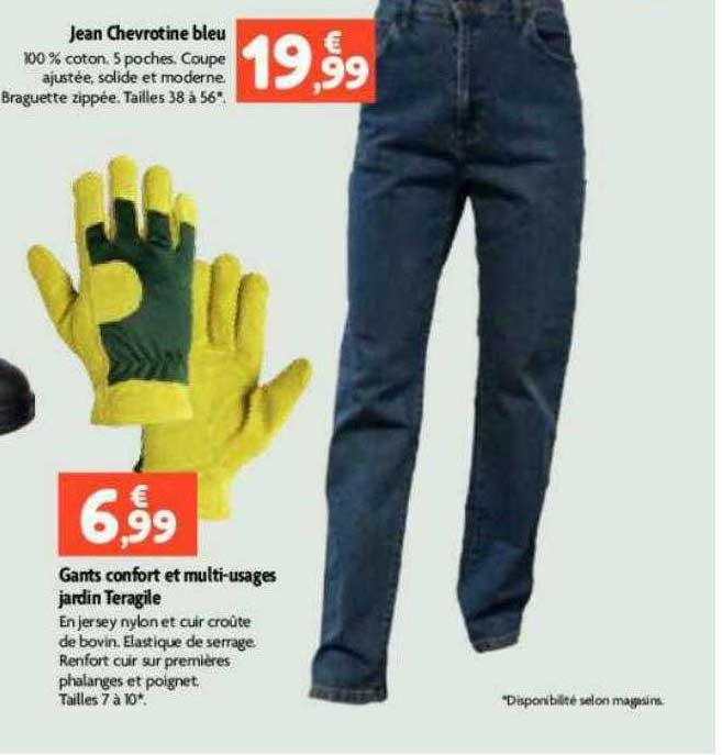 jean chevrotine bleu gants confort et multi-usages jardin teragile